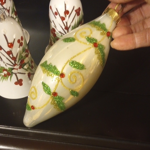 Christmas Bell Ornaments - White with Red and Green Accents - Picture 3 of 3